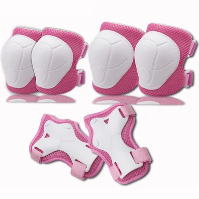 Produktbild von Inliner Schoner Set Kinder 6-Teile Knieschoner Set Kinder Schutzausrüstung Skateboard Schützer Protektoren Ellbogenschoner weiß rosa