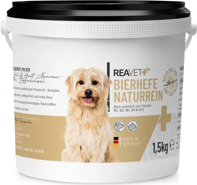 Produktbild von REAVET Bierhefe Pulver für Hunde & Katzen 1,5kg - Reine Bierhefe gemahlen gegen Haarausfall, Natürliche B Vitamine und Biotin für Hund und Katze, Ohne Zusätze