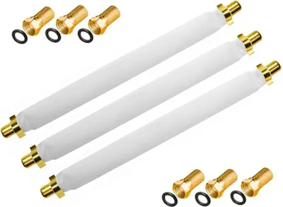 Produktbild von ARLI 3x Fensterdurchführung 20 cm – Selbstklebend + 6x F-Stecker vergoldet | SAT TV Flachkabel für Fenster & Türen