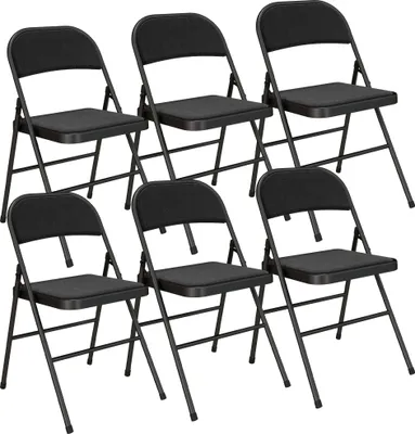 Produktbild von 6er-Set Klappstühle, Tragbare Bürostühle, Metallbeine, Faltstuhl für Büro, Empfang, Wartezimmer, Leinenoptik, Schwarz