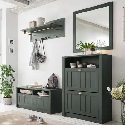 Produktbild von Garderobenmöbel Set in englisch-grün ATHEN-61 edler Landhausstil, B/H/T: 205/198/43cm