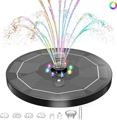 Produktbild von LED Solar Springbrunnen, Solar Teichpumpe mit Solar Panel, Solar Teichpumpe Wasserpumpe Solar Schwimmender Fontäne Pumpe für Garten, Vogel-Bad