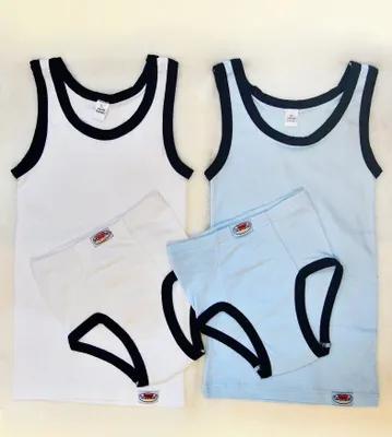 Produktbild von Toker Collection® Unterhemd Jungen Garnitur 2er Set je 2x Hemd und Slip (Packung, 2er-Pack) aus reiner Baumwolle, Farbe: Mix, Größe: 86/92