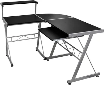 Zdjęcie produktu dla Biurko narożne - biurko komputerowe w kształcie litery L - organizacja pracy w domu - oszczędność miejsca - wymiary: 132 x 112 cm - kolor: czarny
