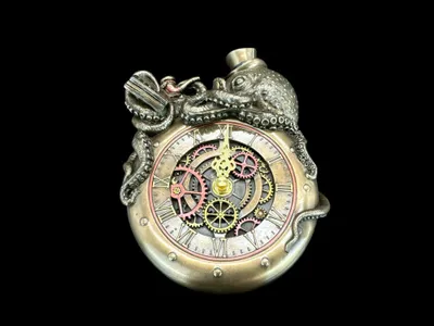 Produktbild von Oktopus auf Uhr im Steampunk-Stil – Tischuhr in Bronzeoptik, handbemalt, 15.5 cm × 6 cm × 20.5 cm, Modell WU77802A4