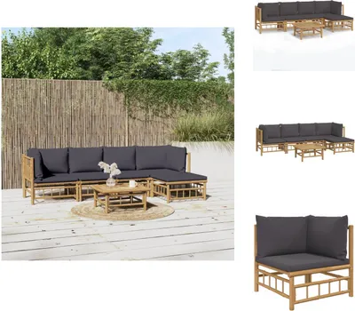 Produktbild von vidaXL 6-tlg. Garten-Lounge-Set mit Dunkelgrauen Kissen Bambus -  Gartenmöbel-Sets
