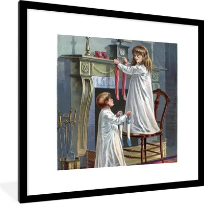 Produktbild von MuchoWow® Gerahmtes Poster Weihnachten - Winter - Vintage 40x40 cm - Poster mit Schwarzem Bilderrahmen Wandposter Rahmen Foto Bilder - Poster - Plakat im Rahmen