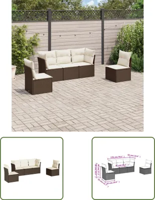 Produktbild von The Living Store 5-tlg. Garten-Sofagarnitur mit Kissen Braun Poly Rattan