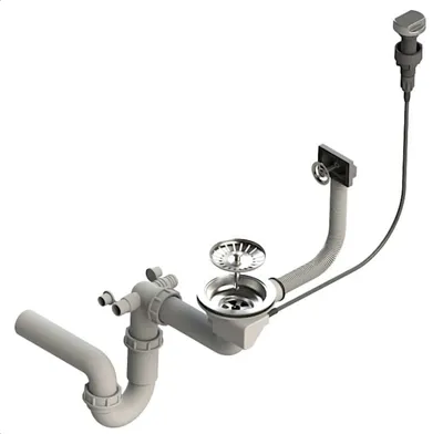 Produktbild von Ab- und Überlaufgarnitur 3,5 Zoll mit Excenterbedienung und Siphon / Spülenablauf