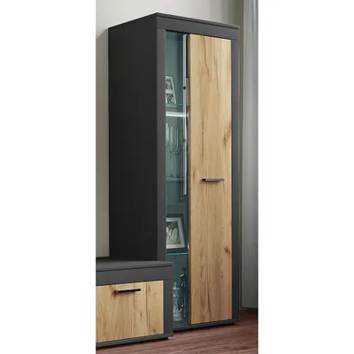 Produktbild von VCM Holz Kommode | Sideboard mit Drehtüren | Highboard  mit einer Glastür | Maße ca. H. 159 x B. 60 x T. 35 cm - Usilo
