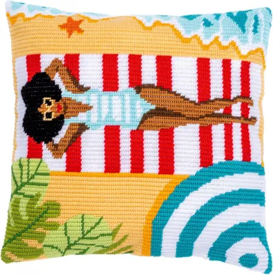 Image de Vervaco Gobelin coussin à broder "Plage", motif à compter, 40x40cm