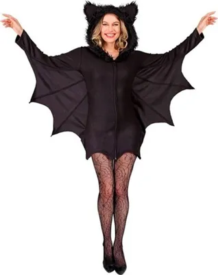 Produktbild von Kostüm "Fledermaus" für Damen | Kleid mit Kapuze Schwarz Größe: M