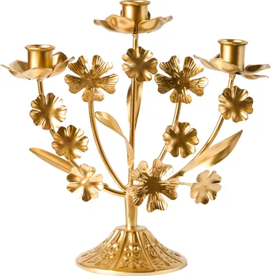 Produktbild von BELIANI Kerzenständer Gold 3-armig aus Eisen Blumen Form Dekoration Kerzenhalter Kerzenleuchter für 3 Kerzen
