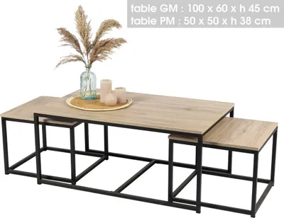 Image de Ensemble 3 tables d'appoint gigognes carrées RANON – Style classique – Chêne clair