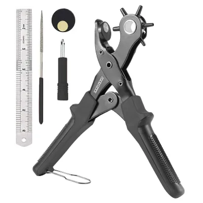 Produktbild von Professionelle SolidStock Lochzange für Gürtel - mit Maßband - Lochzange für Leder - Revolverlochzange - Revolverzange - Gürtellochzange