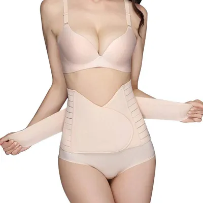 Image de Ceinture post-partum - Soutien après l'accouchement - Récupération corporelle - Compression élastique élevée - Réglable - Beige