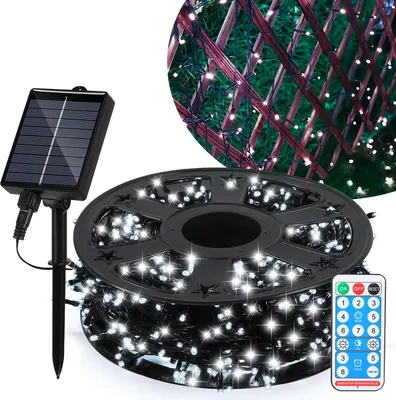 Image de Guirlande lumineuse solaire LED de 80 mètres, avec 800 LED, pour éclairage intérieur et extérieur, avec 8 modes, idéale pour les jardins, les balcons, les fêtes, Noël et la décoration. Lumière blanche froide
