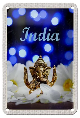 Produktbild von Blechschild Reise 12x18cm Indien Skulptur Elefant Ganesha Hindu Schild
