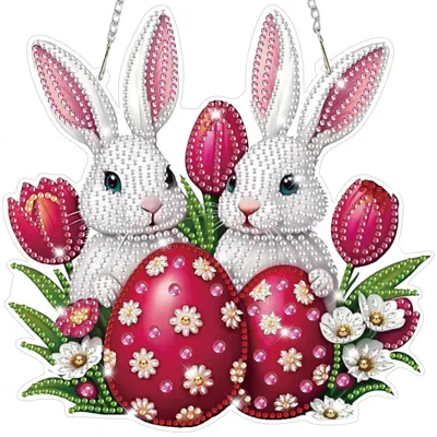 Produktbild von Diamond Painting Anhänger Ostern Hase Blumen Fensterbild Bastelset Hängend Ornament