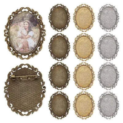Obrázok produktu pre Solidchoice - 12 kusov vintage brošní s kabošónovým zapínaním na výrobu šperkov