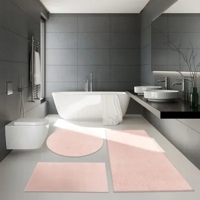 Produktbild von TT Home Badezimmer Teppich Hochflor Badematte Modern Kuschelig Weich Uni Rosa Größe 60x100 cm