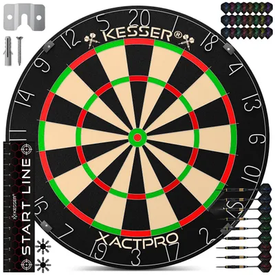 Produktbild von KESSER® Dartscheibe Sisal mit 9 Dartpfeile Professional Dartboard + 21 Pro Flights + Zubehör Steeldart Offizielles Dartscheibe 9 Pfeilen Metallspitze Profi Steeldartscheibe - Dartboard inkl. Montageset