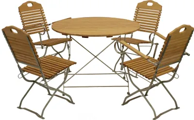 Produktbild von DEGAMO Gartenset Sitzgruppe Gartengarntiur im Kurgartendesign BAD TÖLZ 5-teilig, Flachstahl verzinkt + Holz Robinie, klappbar