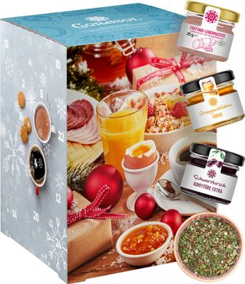 Corasol Premium Frühstücks-Mix Adventskalender 24 kulinarische Highlights von süß bis herzhaft (518 g)