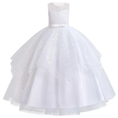 Immagine prodotto di Abito IDOPIP per bambini, bambine, ideale per matrimoni, in pizzo e tulle, senza maniche, con ricami