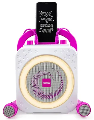 Immagine prodotto di Macchina karaoke Bluetooth ricaricabile da 10 watt, con due microfoni, luce ad anello ed effetti vocali