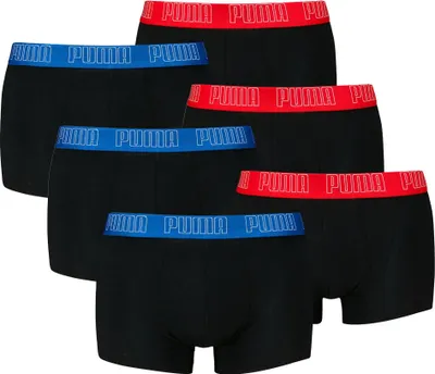 Produktbild von PUMA Herren Boxershorts, 6er Pack - Everyday Trunks 6P, Baumwolle Stretch, einfarbig Schwarz/Blau/Rot XL