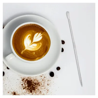 Produktbild von 2 Stück Edelstahl-Kaffeerührstäbchen mit Doppelseitigem Nadelhaken für Latte Art, Espresso und Kaffeedekoration, wiederverwendbar
