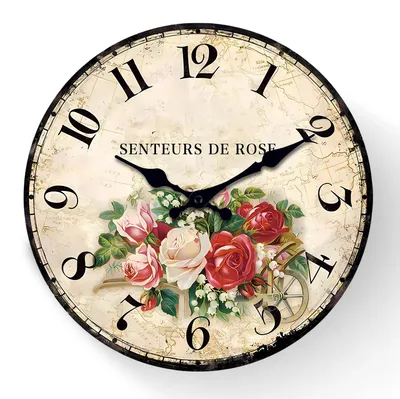 Wandklok 30 cm Retro Holz Stille Küchenuhr Blumenmuster