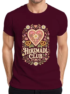 Obrázek produktu pro Herzmadl Club, , Edelweiss, Preclík, Kožená sukně (Lederhose), Tradiční sukně (Dirndl), Pánské tričko, Barva: vínová, Velikost: S