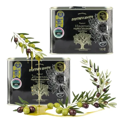 Produktbild von Olivenöle 2x1 L - Unfiltriert - Fruchtiger Geschmack - Kaltgepresst - EV BLACK - Natives Olivenöl Extra - goldene Farbe - Pelion Amfissa Oliven