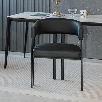 Produktbild von MODFU Esszimmerstuhl mit Armlehnen,Gepolsterter Stuhl,Polstersessel Fernsehsessel mit gebogener Rückenlehne, Küchenstuhl für Küche, Schwarz