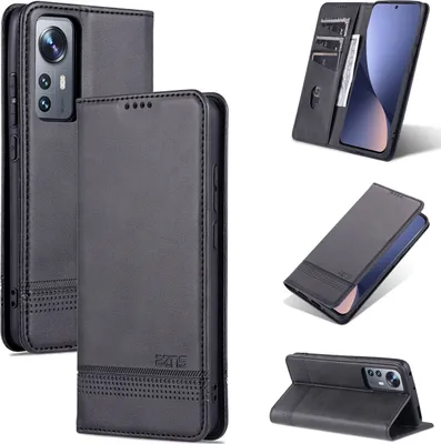 Produktbild von Xiaomi 12 Lite Leder Hülle, Klapphüllen Brieftasche Magnetverschluss Ständer Schutzhülle für Xiaomi 12 Lite Schwarz
