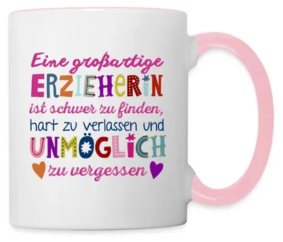 Produktbild von Spreadshirt Großartige Erzieherin Danke Geschenk Tasse Zweifarbig, One size, Weiß/Pink