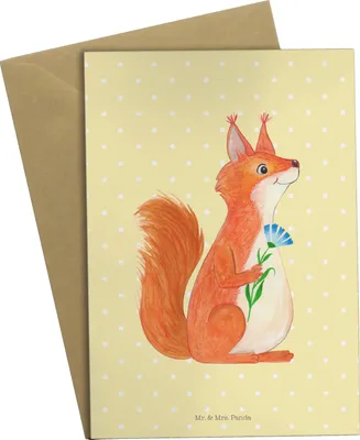 Produktbild von Mr. & Mrs. Panda Glückwunschkarte Eichhörnchen Blume - Gelb Pastell - Geschenk, Lustige Sprüche, Spaß, Klappkarte, weihnachtskarten, Grußkarte, Spruch Positiv, Motivation