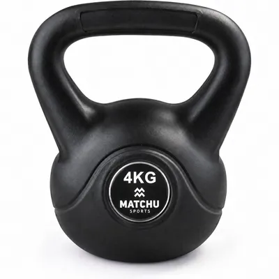 Produktbild von Matchu Sports Kettlebell 4 kg mit Kunststoffhülle und Betonfüllung – Kugelhantel für Krafttraining und Functional Fitness zu Hause – Schwarz