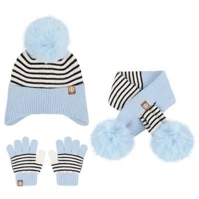 Produktbild von 3-teiliges Set Kinder Warme Wintermütze Schal Handschuhe Set für Mädchen Jungen 2-8 Jahre, Blau