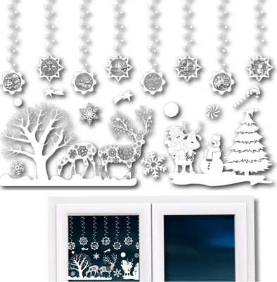 Produktbild von Weihnachten Fenster Aufkleber weiß Rentier mit Schneeflocken