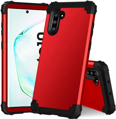 Produktbild von Galaxy Note 10 Hülle, LaimTop Heavy Duty 3 in 1 Hybrid Hart PC Flexibel TPU Silikon Stossfest Kratzfest Tasche Schutzhülle für Samsung Galaxy Note 10 Rot