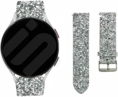Produktbild von Strap-it Samsung Galaxy Watch 6 Classic 47mm Glitter Leder Armband (Silber)