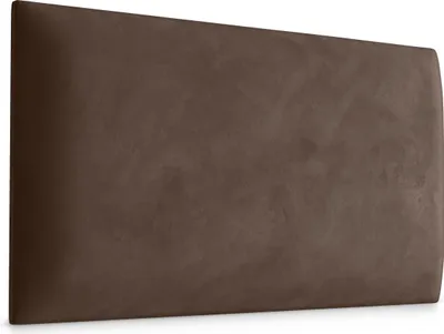 A brown upholstered headboard is shown against a white background.