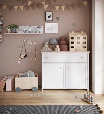 Obrázek produktu pro MINIO jdi na to, komoda LUNA 2 dvířka 1 zásuvka bílá/růžová