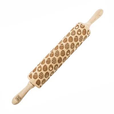 Produktbild von MoodForWood Nudelholz aus Holz, graviert, 43 cm, mit Griffen, perfekt zum Backen - Osterei-Muster