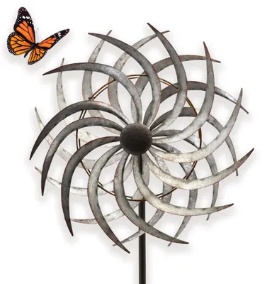 Produktbild von Gartendeko Windrad in 150 cm, wetterfester Gartenstecker in Silber