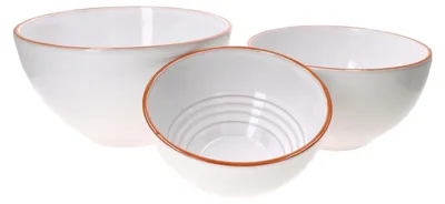 Produktbild von 3er Set Salatschüssel Wolle Ø 17,5cm + 20,5cm + 24cm weiß Größe S M L rustikal Ton stabil lasiert