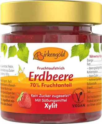 Zdjęcie produktu dla MUS TRUSKAWKOWY BEZ DODATKU CUKRÓW 200 g - BIRKENGOLD